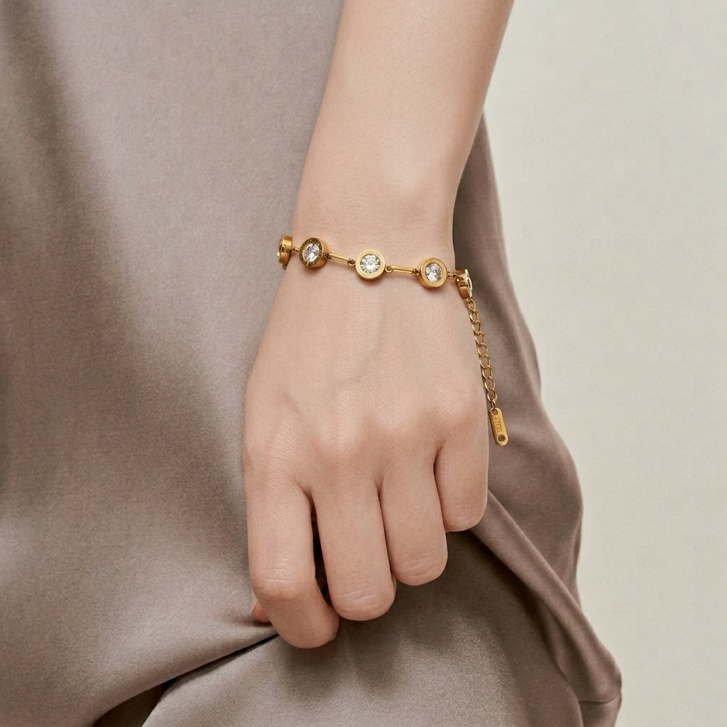 Milestone Crystal Bracelet  - minimal everyday bracelet, anti tarnish gold bracelet - View 2