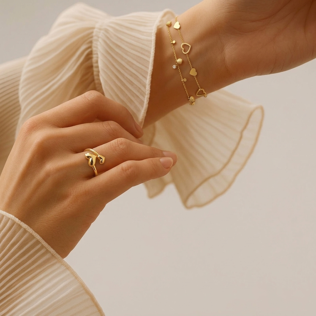 Golden Heart Collection - Combo - minimal everyday jewellery, anti tarnish gold jewellery - View 2