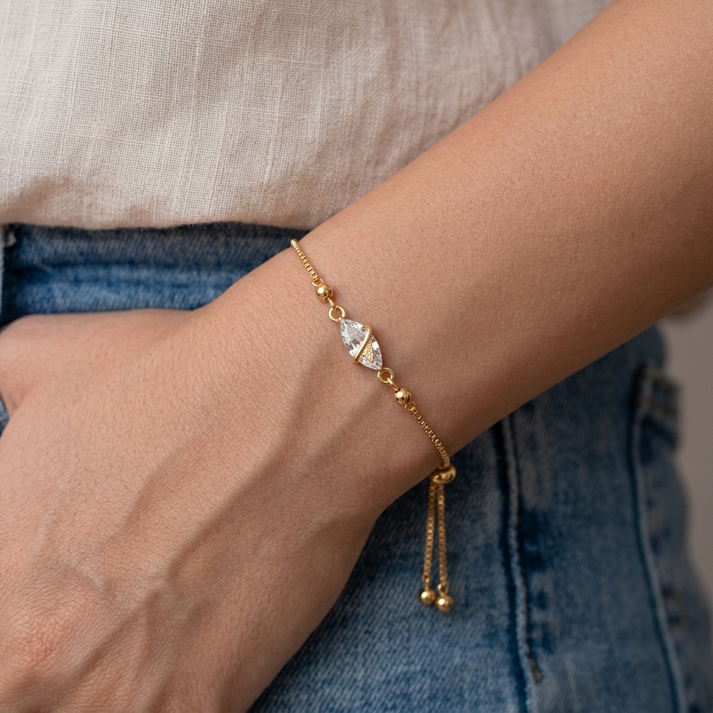 Marquise embrace bracelet  - minimal everyday bracelet, anti tarnish gold bracelet - View 3