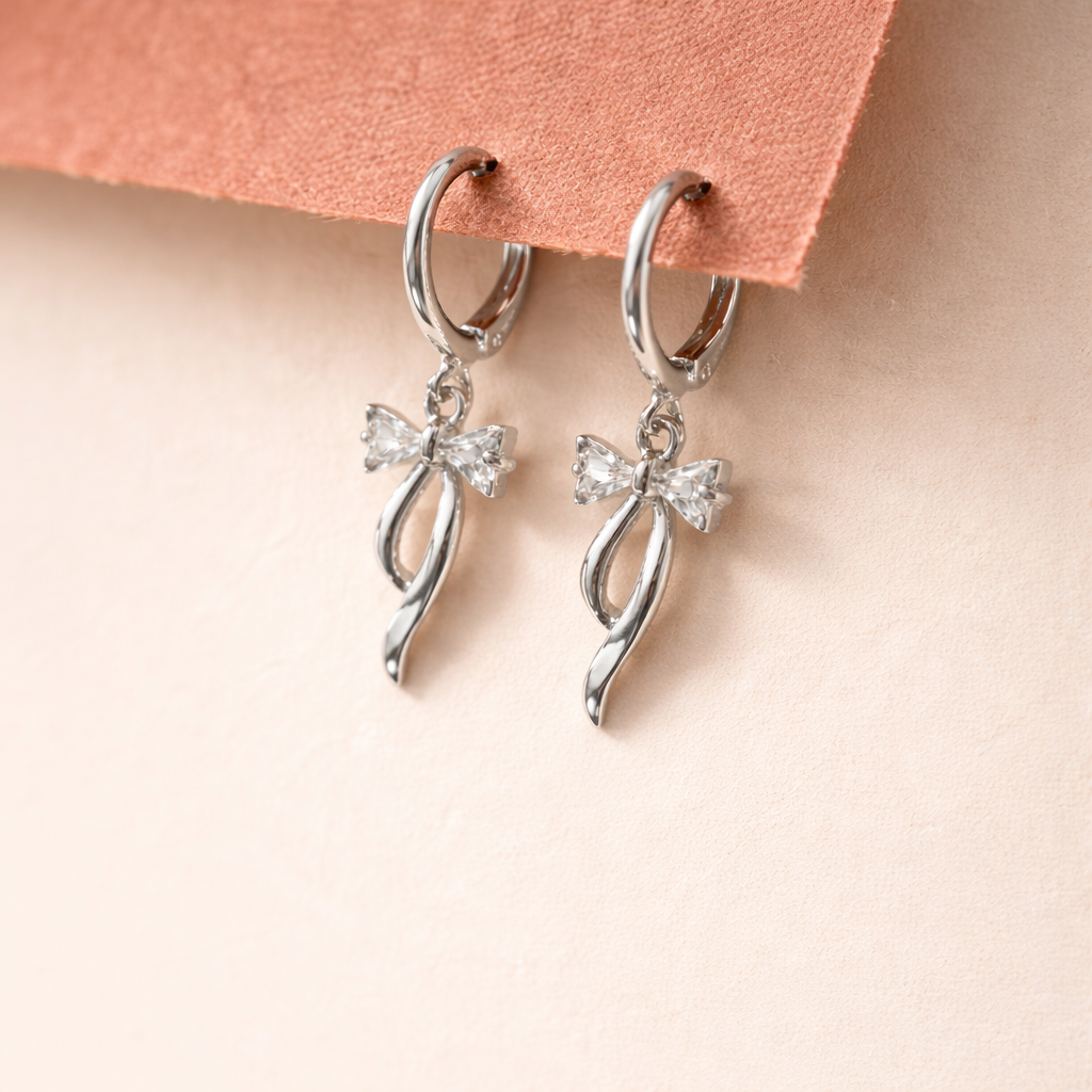Sparkle bow jewellery set - Combo - minimal everyday jewellery, anti tarnish gold jewellery - View 3