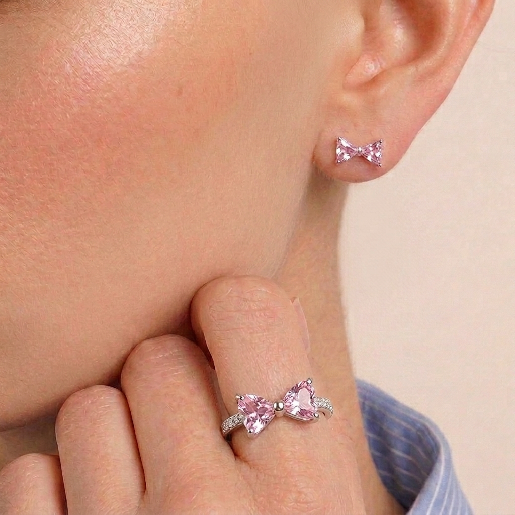 Pink bow collection - Combo - minimal everyday jewellery, anti tarnish gold jewellery - View 4