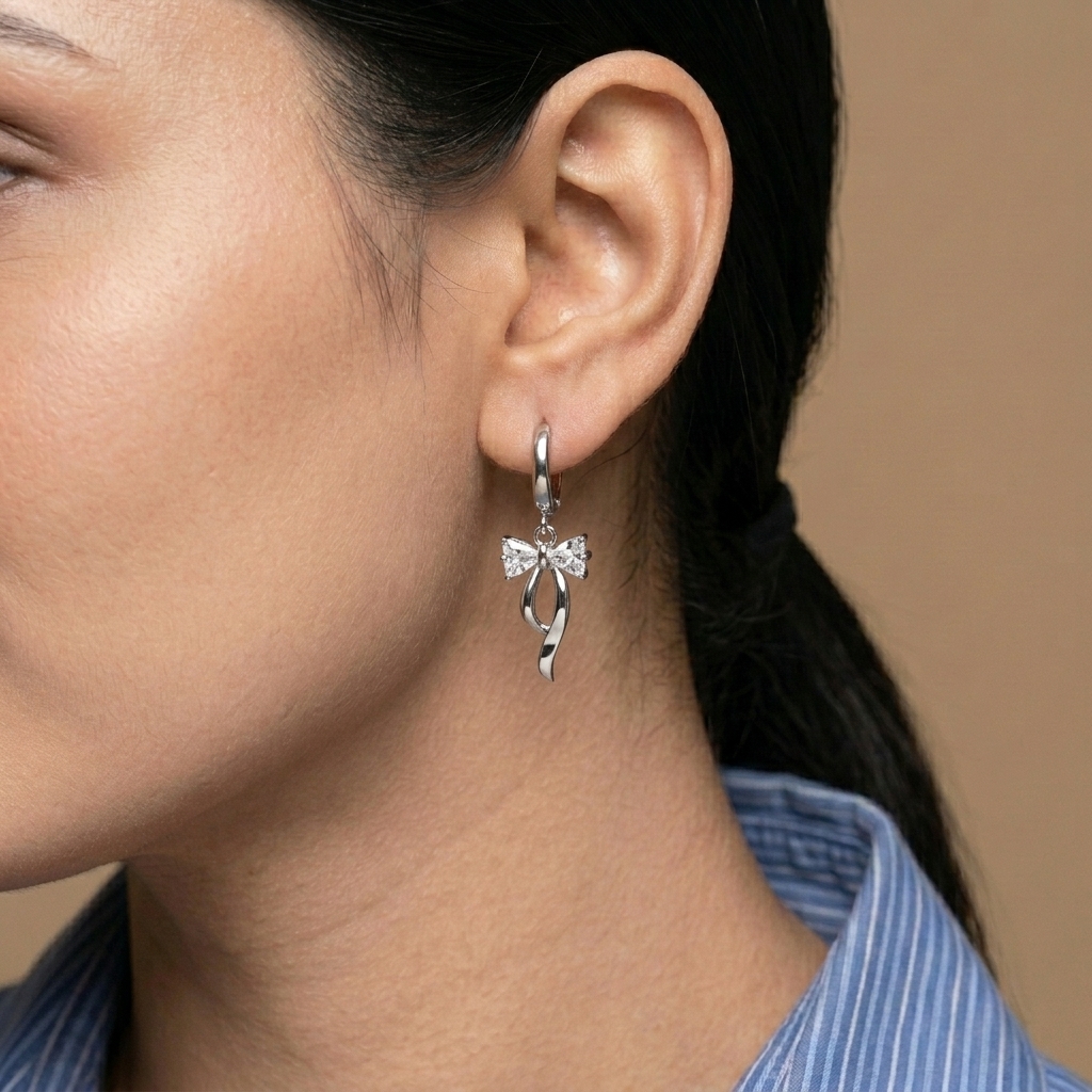 Sparkle bow jewellery set - Combo - minimal everyday jewellery, anti tarnish gold jewellery - View 5