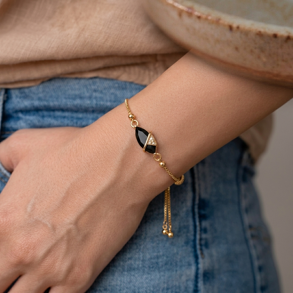Midnight Marquise Embrace Bracelet - minimal everyday bracelet, anti tarnish gold bracelet - View 6