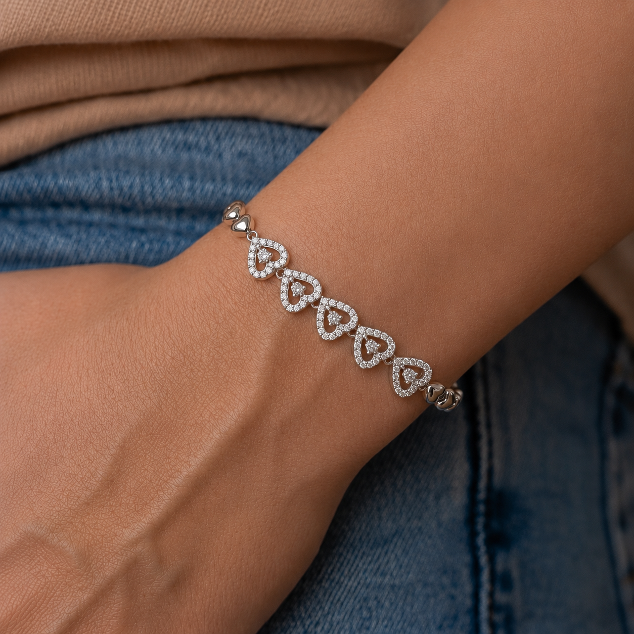 Connected Hearts Bracelet - minimal everyday bracelet, anti tarnish gold bracelet - View 6