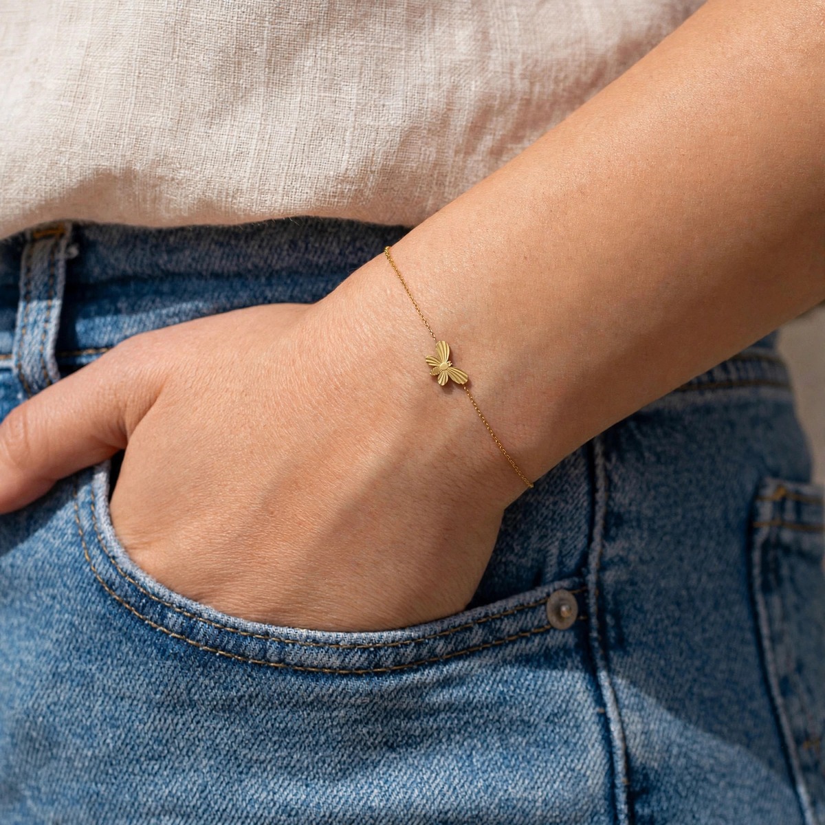 Flutter Charm Bracelet - minimal everyday bracelet, anti tarnish gold bracelet - View 2