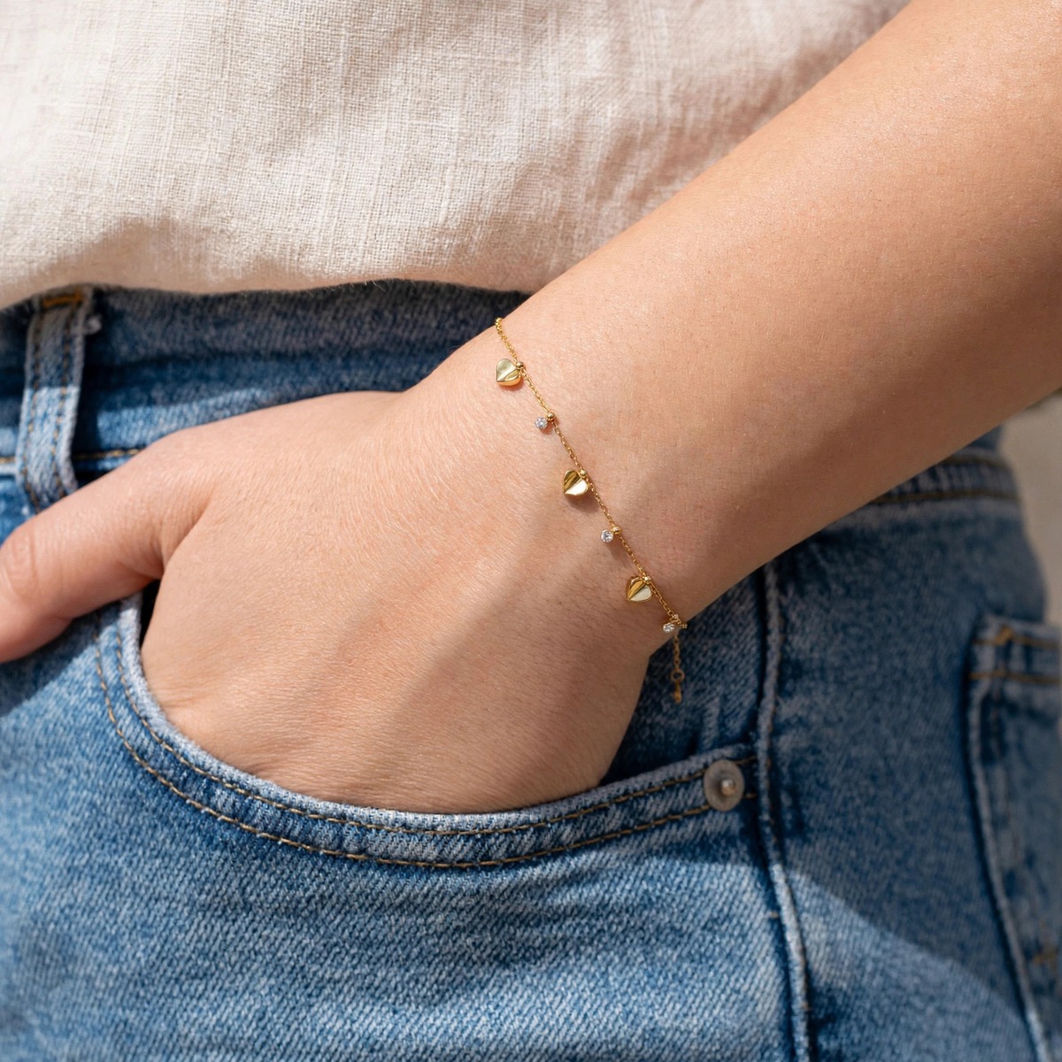 Cherish Heart Bracelet - minimal everyday bracelet, anti tarnish gold bracelet - View 6