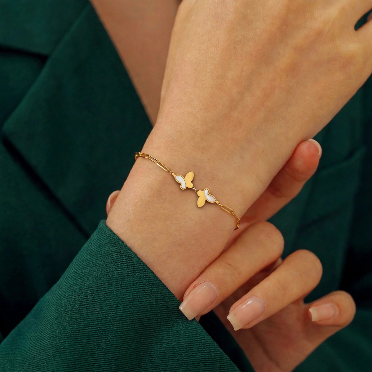 Twin Wing Bracelet - minimal everyday bracelet, anti tarnish gold bracelet - View 2