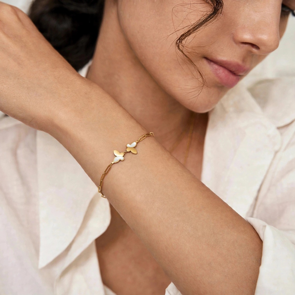 Twin Wing Bracelet - minimal everyday bracelet, anti tarnish gold bracelet - View 4