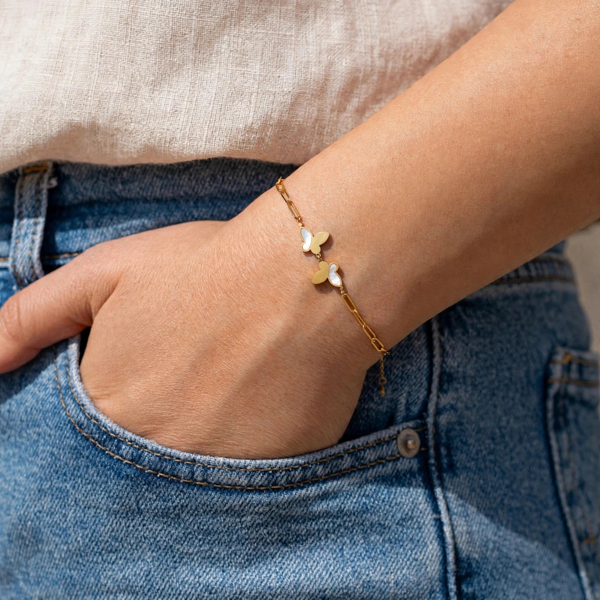 Twin Wing Bracelet - minimal everyday bracelet, anti tarnish gold bracelet - View 7