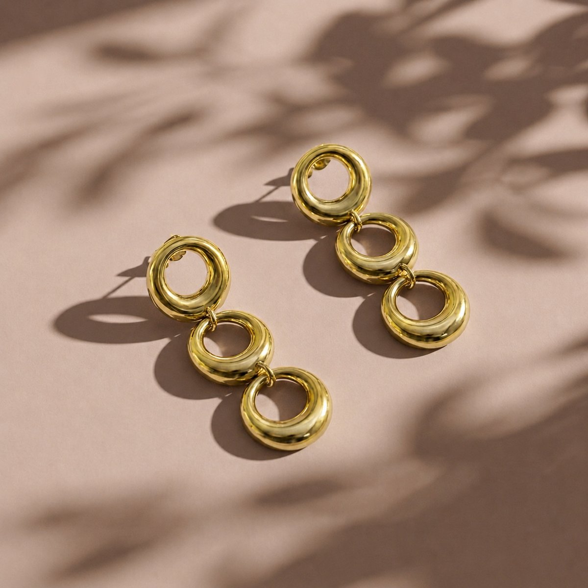 Triple Link Earrings - minimal everyday earrings, anti tarnish gold earrings - View 4