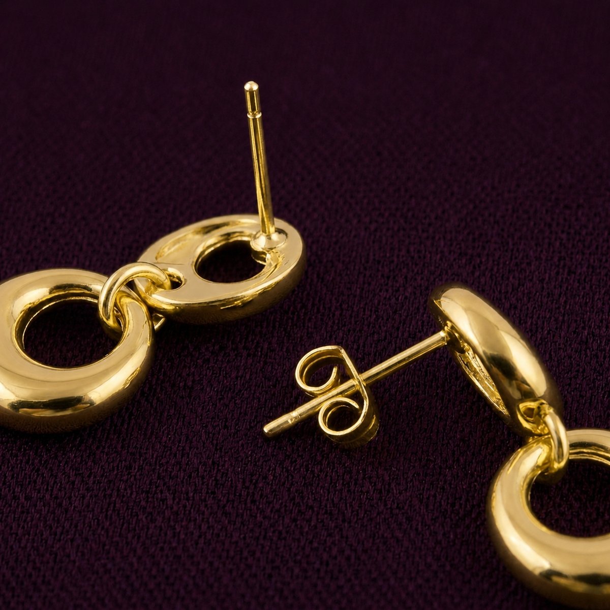 Triple Link Earrings - minimal everyday earrings, anti tarnish gold earrings - View 5