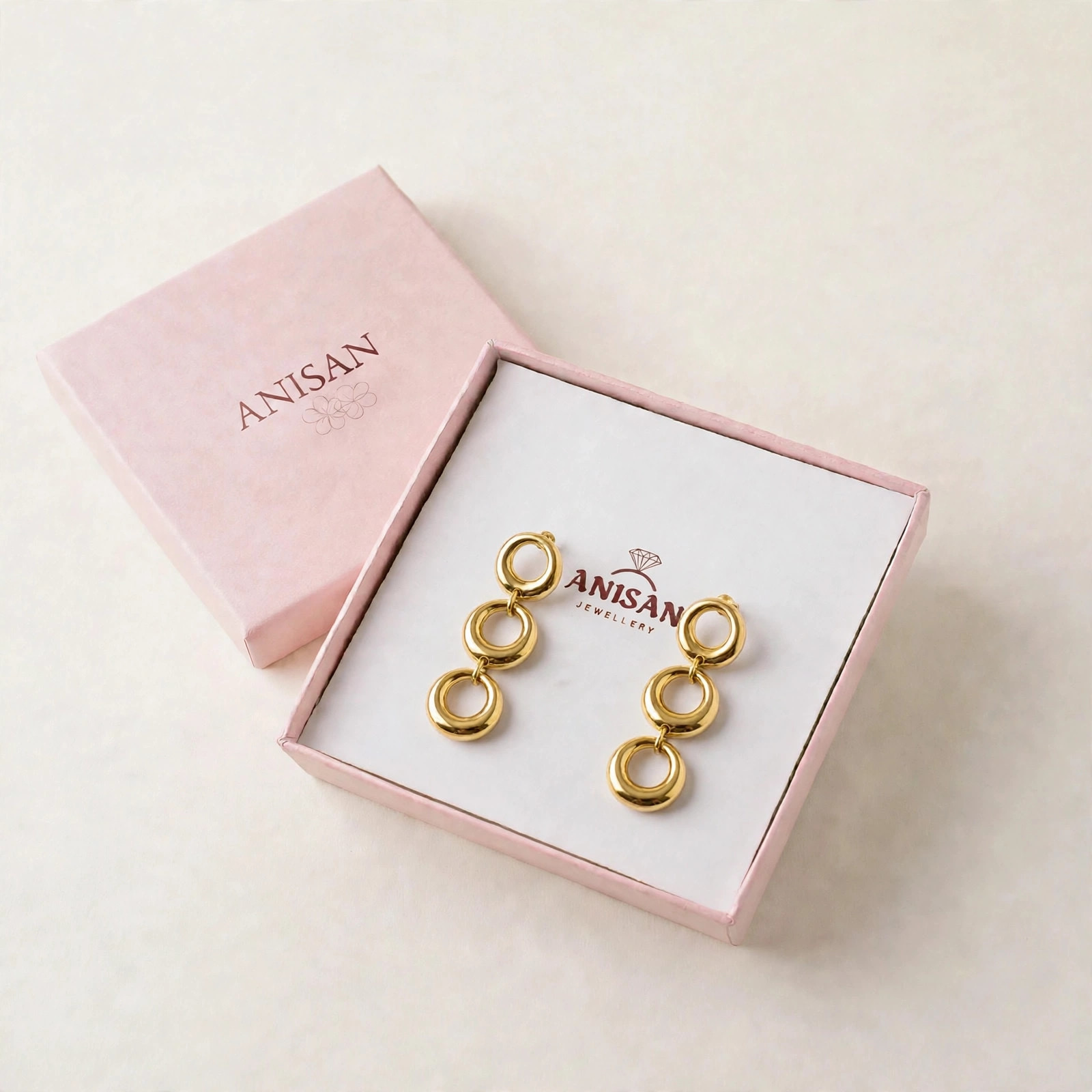Triple Link Earrings - minimal everyday earrings, anti tarnish gold earrings - View 7