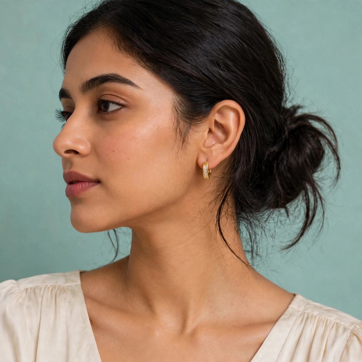 Bold Mini Hoops - minimal everyday earrings, anti tarnish gold earrings - View 4