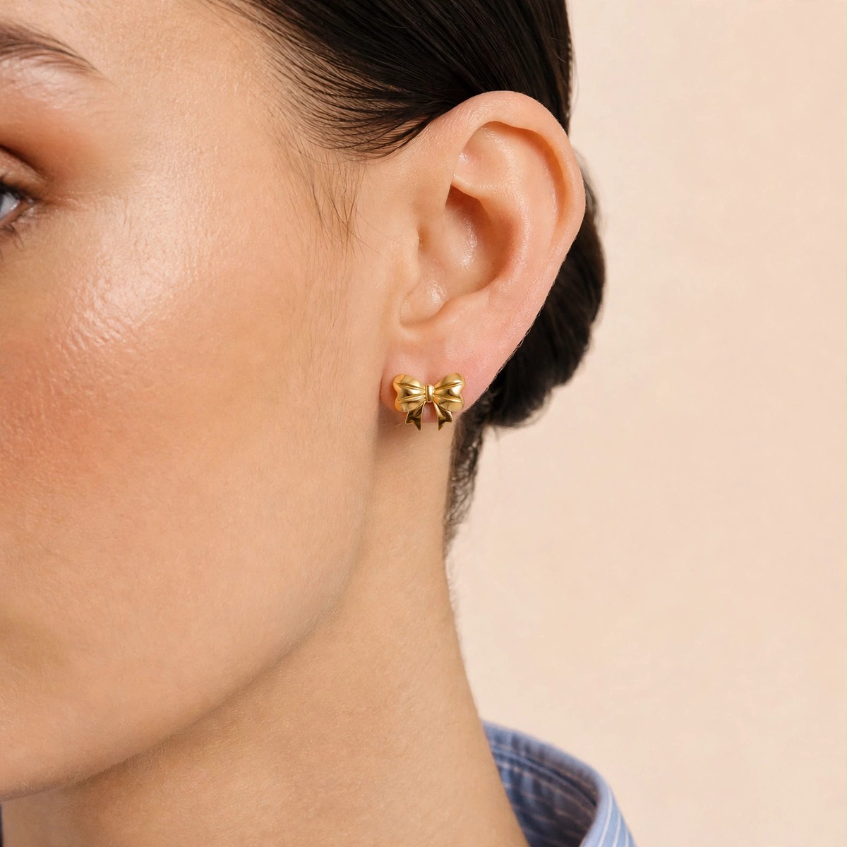 Ribbon Tie Studs - minimal everyday earrings, anti tarnish gold earrings - View 2