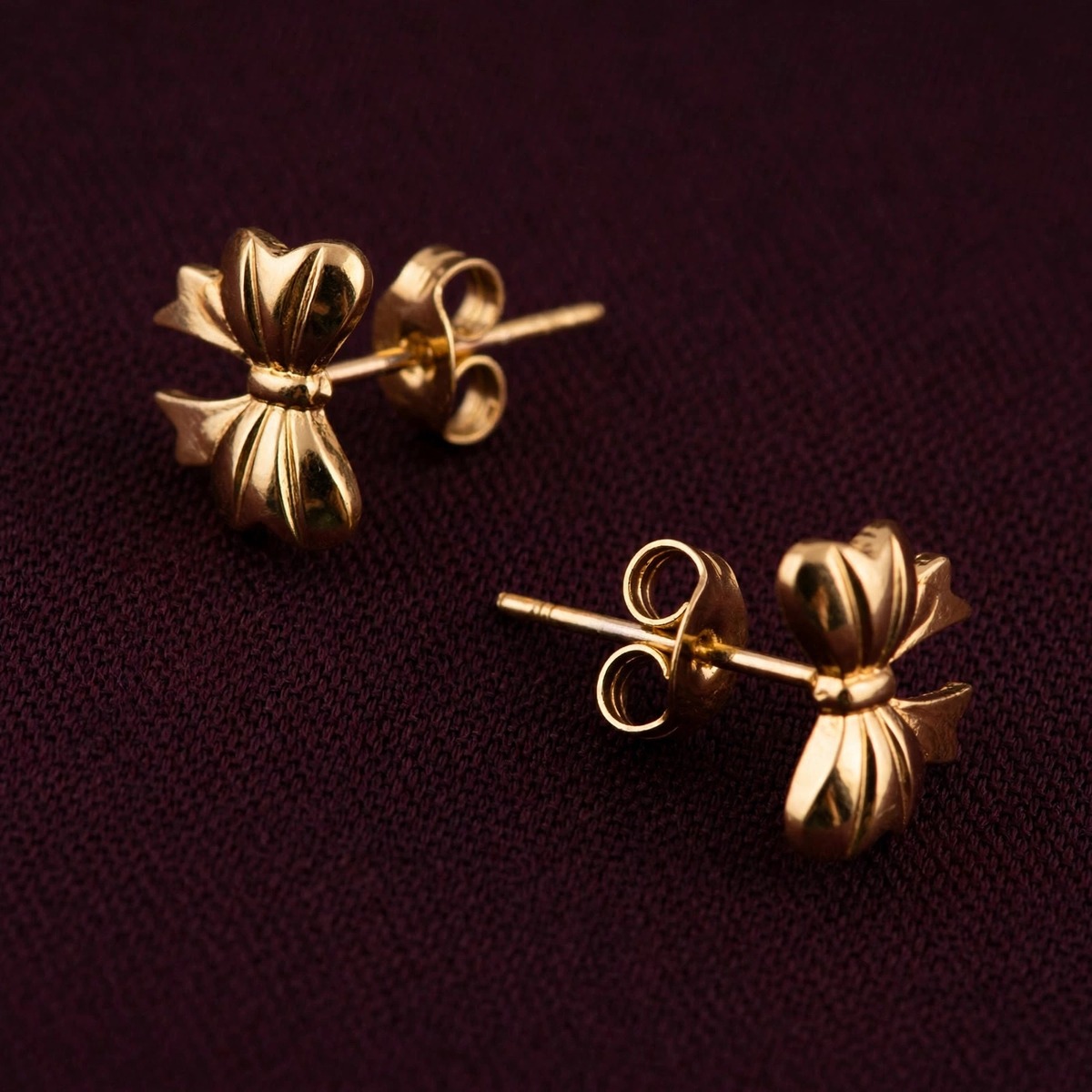 Ribbon Tie Studs - minimal everyday earrings, anti tarnish gold earrings - View 3