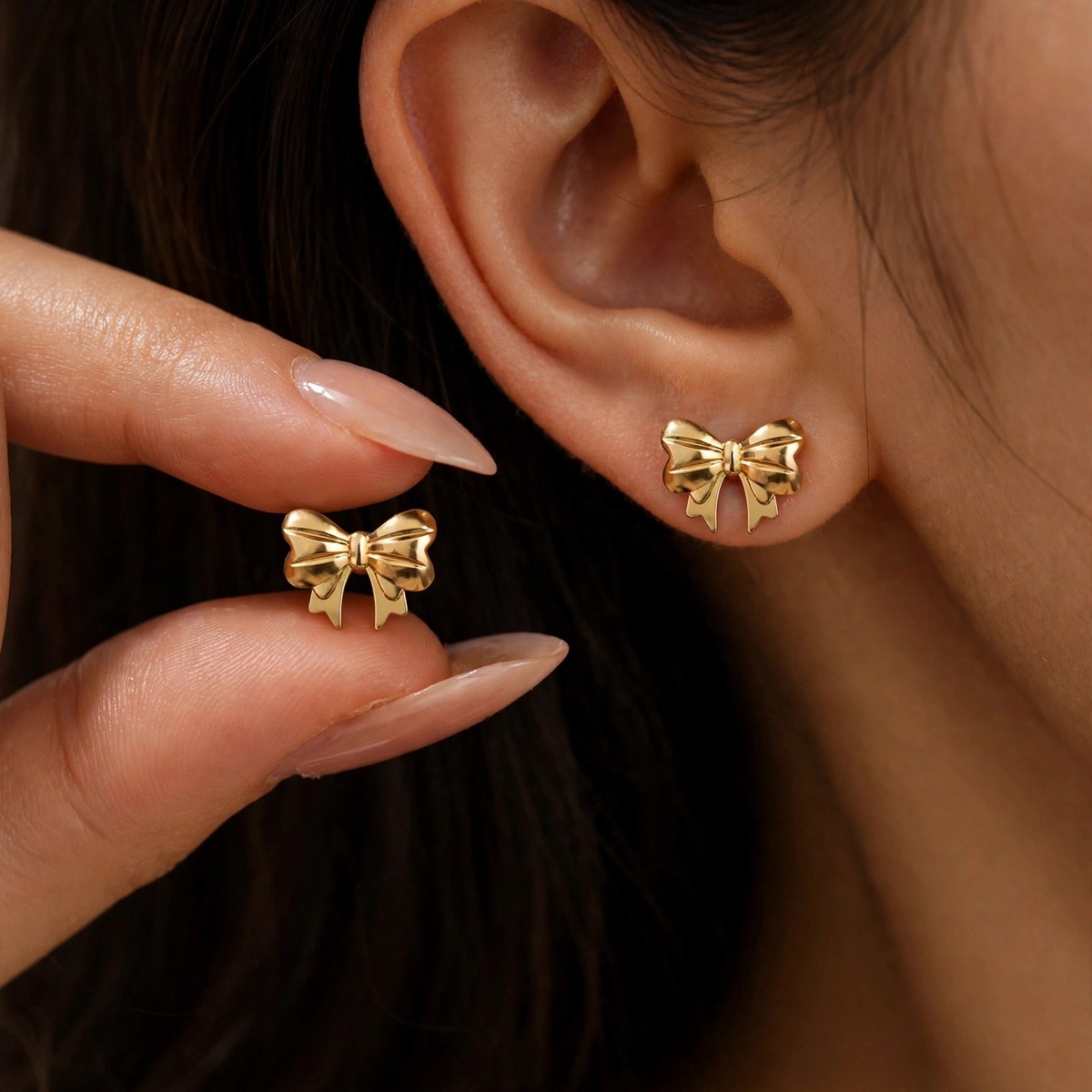 Ribbon Tie Studs - minimal everyday earrings, anti tarnish gold earrings - View 6