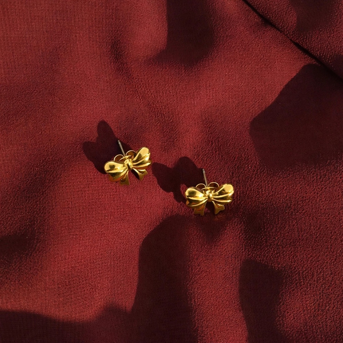 Ribbon Tie Studs - minimal everyday earrings, anti tarnish gold earrings - View 7