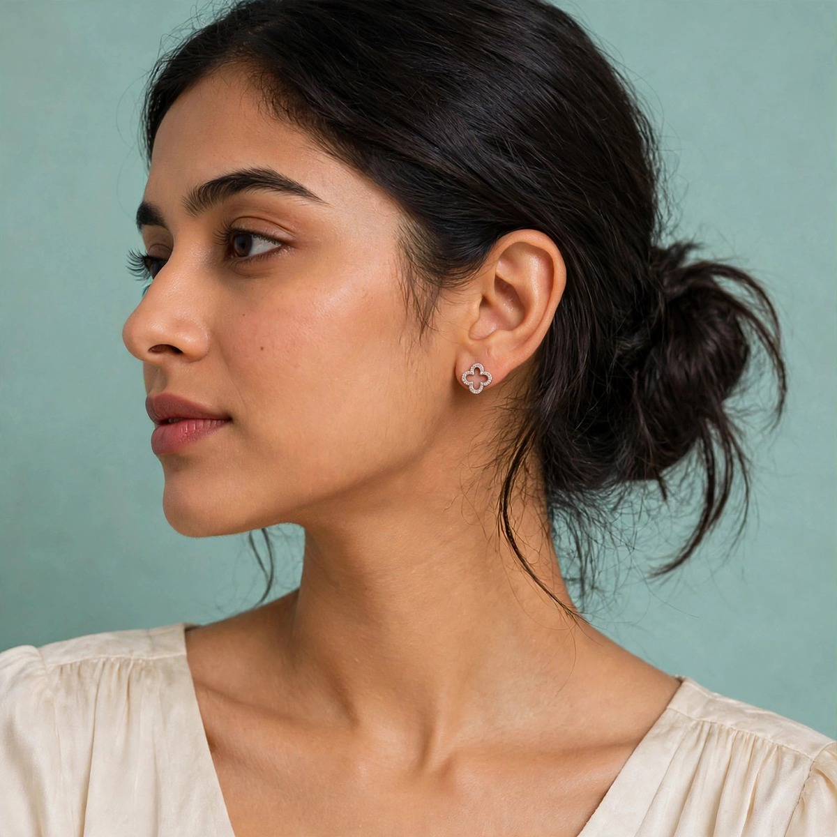 Petal Bloom Studs - minimal everyday earrings, anti tarnish gold earrings - View 2