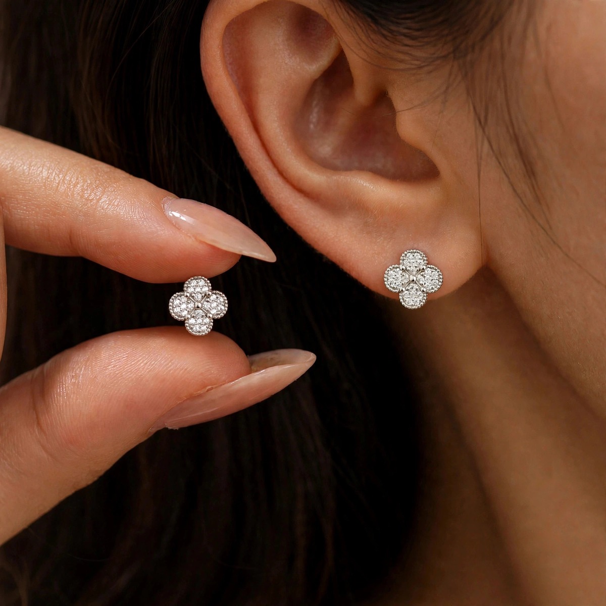 Clover Frame Studs - minimal everyday earrings, anti tarnish gold earrings - View 6