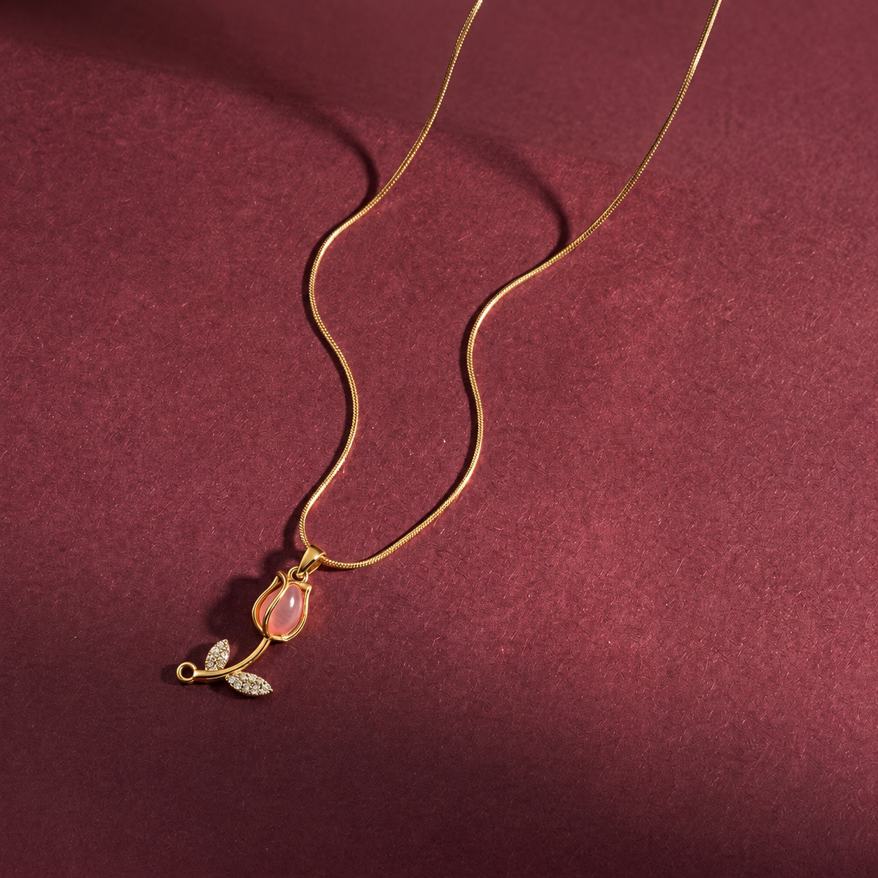 Blush Tulip Pendant - minimal everyday necklace, anti tarnish gold necklace - View 3