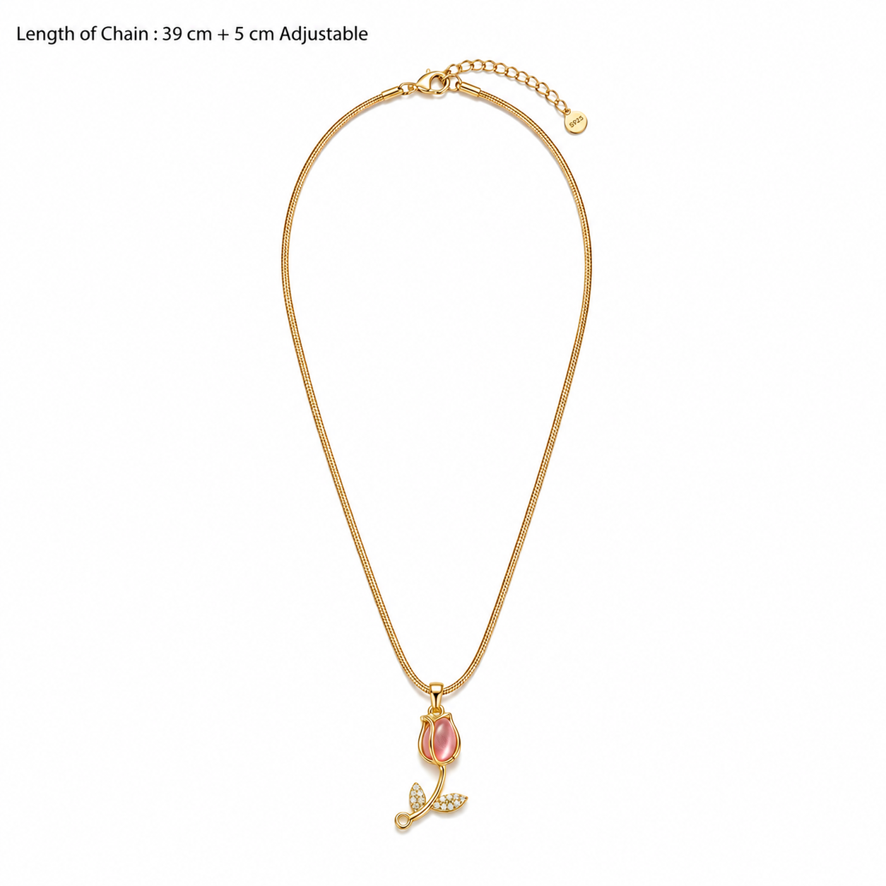 Blush Tulip Pendant - minimal everyday necklace, anti tarnish gold necklace - View 4