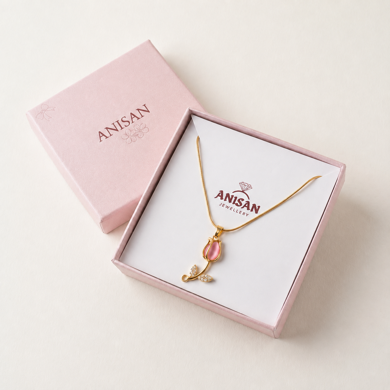 Blush Tulip Pendant - minimal everyday necklace, anti tarnish gold necklace - View 5