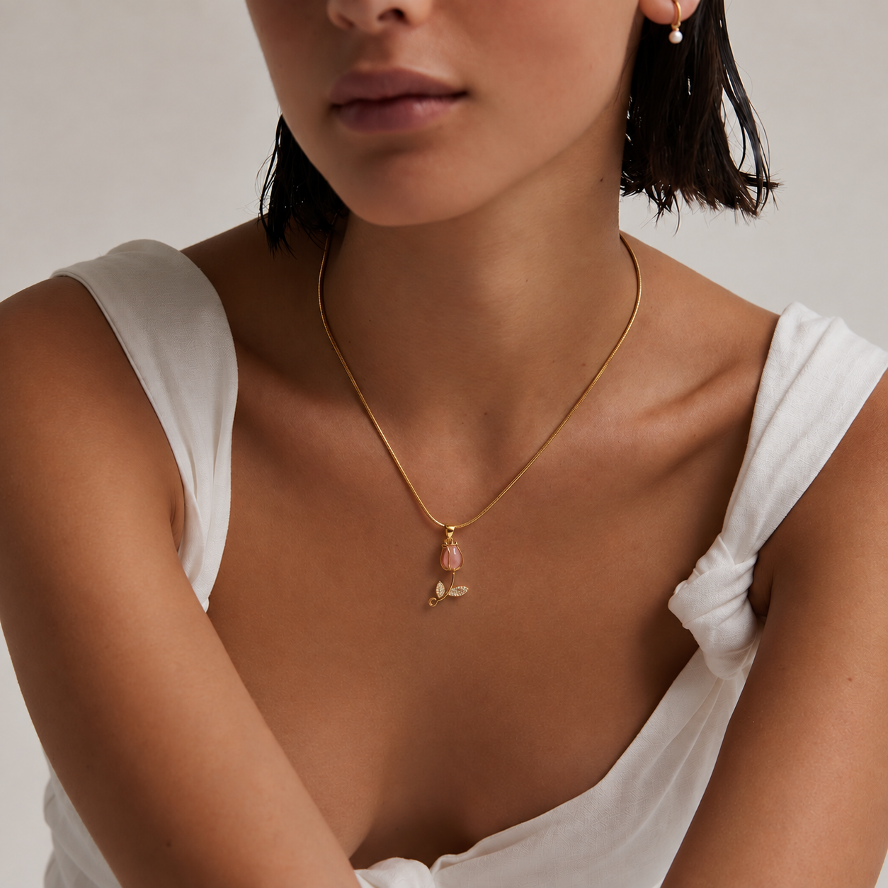 Blush Tulip Pendant - minimal everyday necklace, anti tarnish gold necklace - View 8