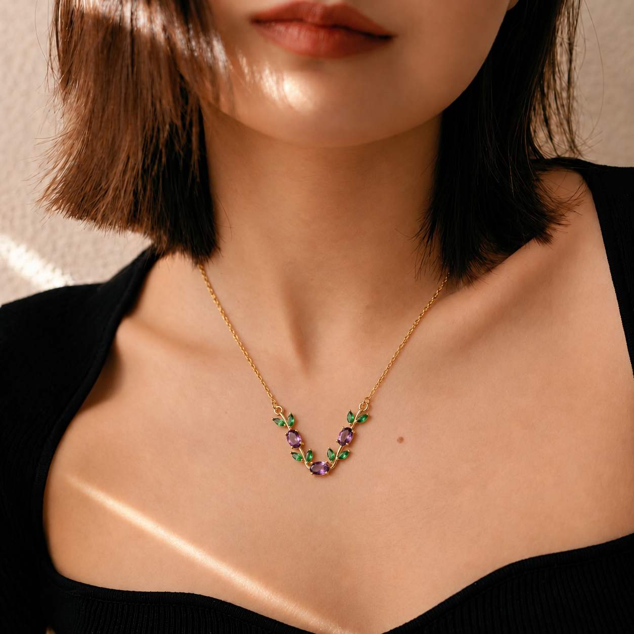 Tulip Bloom Necklace (Purple) - minimal everyday necklace, anti tarnish gold necklace - View 2