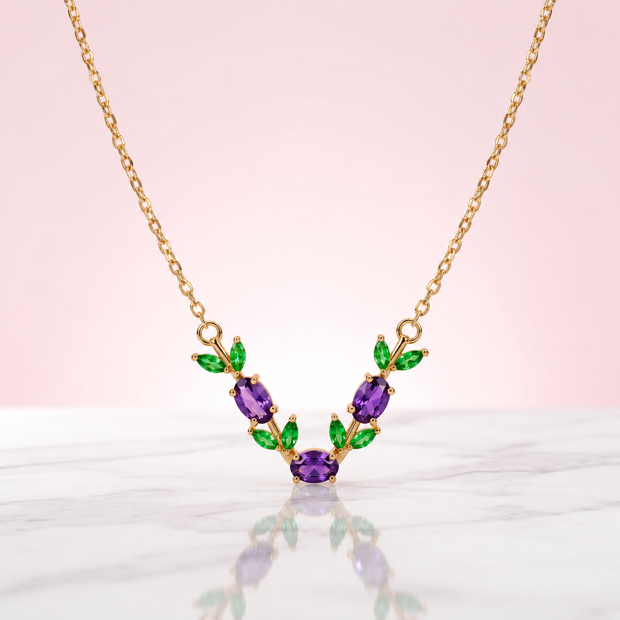 Tulip Bloom Necklace (Purple) - minimal everyday necklace, anti tarnish gold necklace - View 6