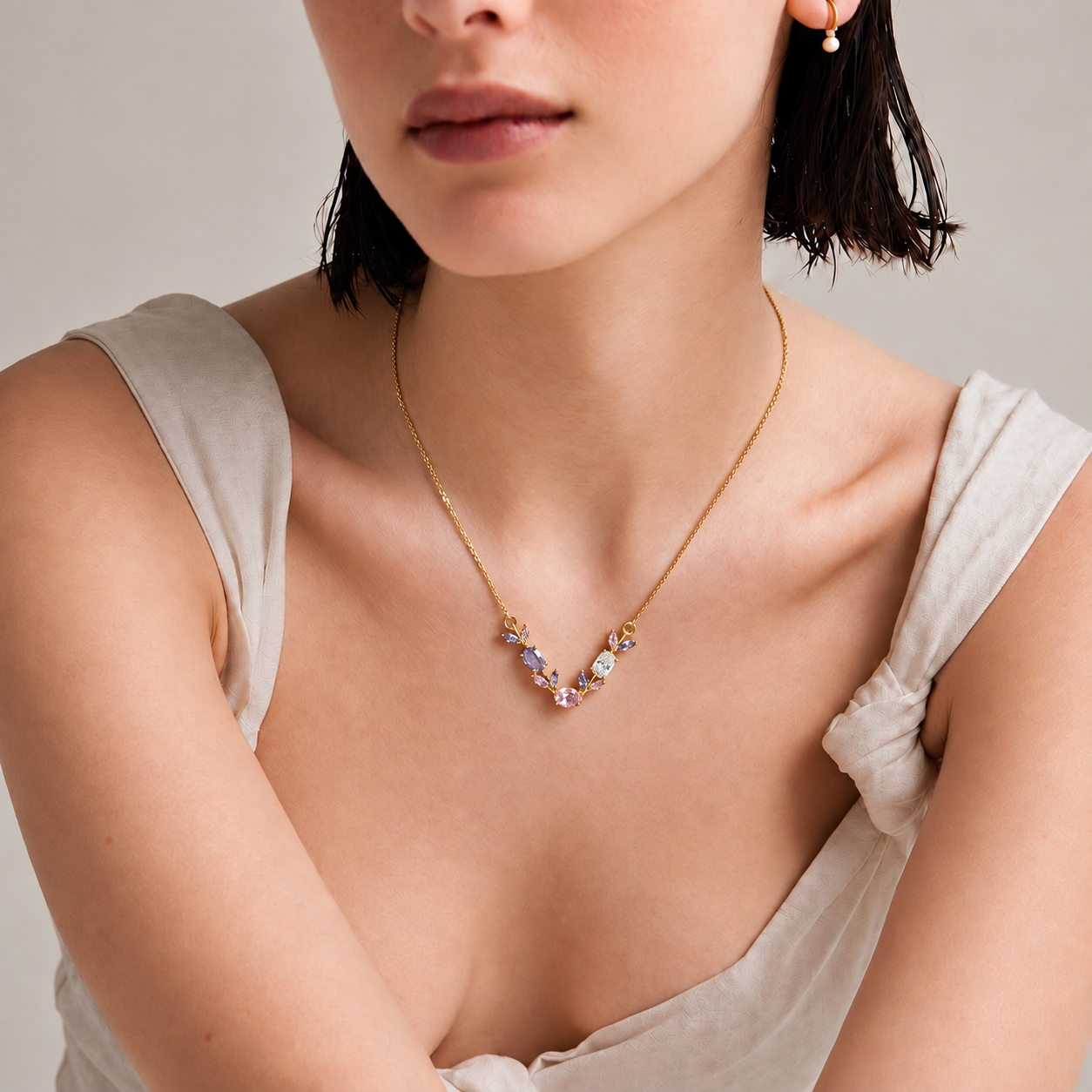 Pastel Tulip Bloom Pendant - minimal everyday necklace, anti tarnish gold necklace - View 2