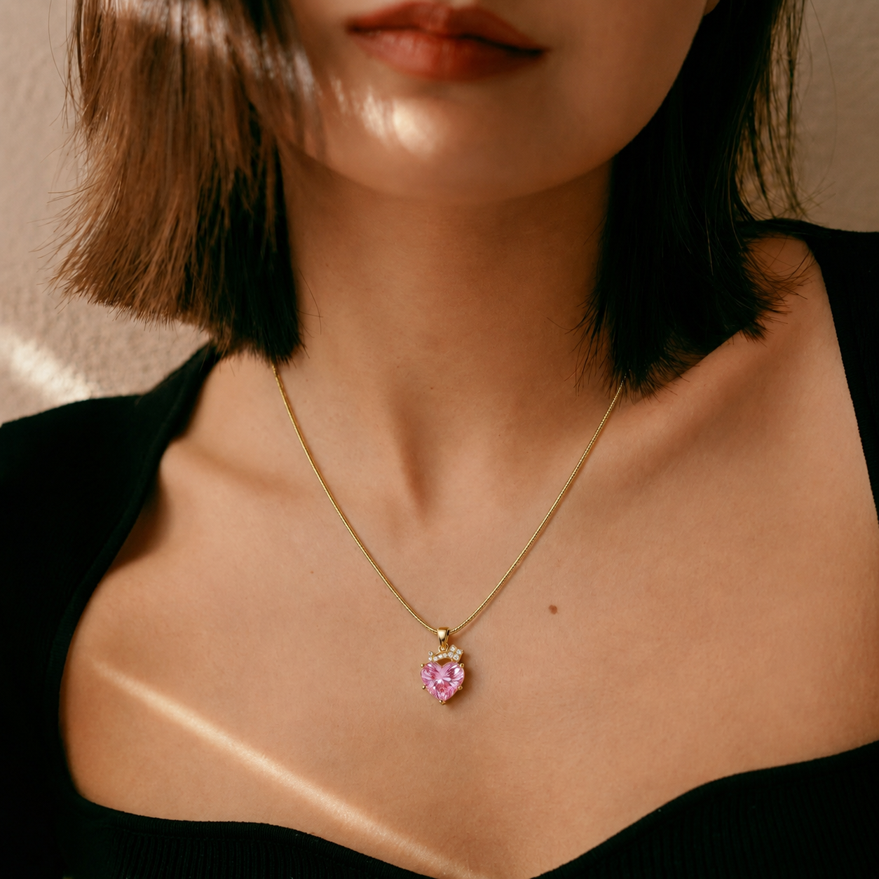 Blush Heart Pendant - minimal everyday necklace, anti tarnish gold necklace - View 2