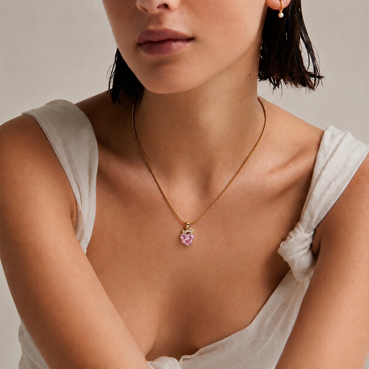 Blush Heart Pendant - minimal everyday necklace, anti tarnish gold necklace - View 6