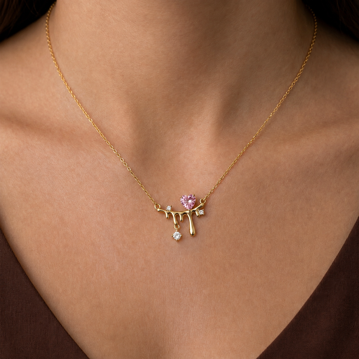 Golden Drip Heart Pendant - minimal everyday necklace, anti tarnish gold necklace - View 3