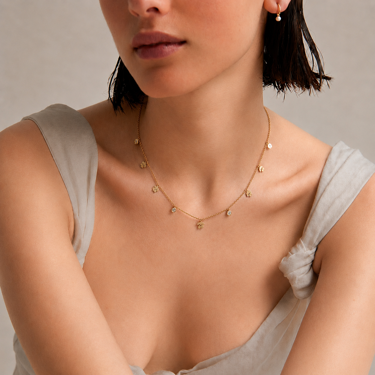 Petal Vine Necklace - minimal everyday necklace, anti tarnish gold necklace - View 2
