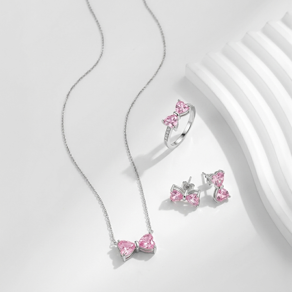 Pink bow collection - Combo - minimal everyday jewellery, anti tarnish gold jewellery