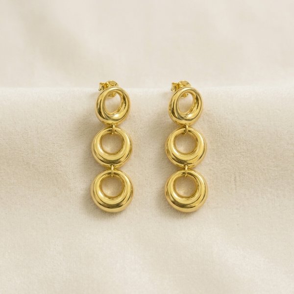Triple Link Earrings - minimal everyday earrings, anti tarnish gold earrings
