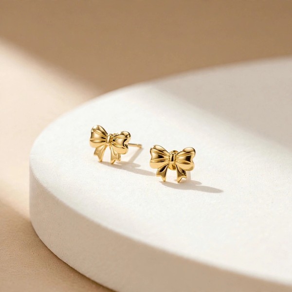 Ribbon Tie Studs - minimal everyday earrings, anti tarnish gold earrings