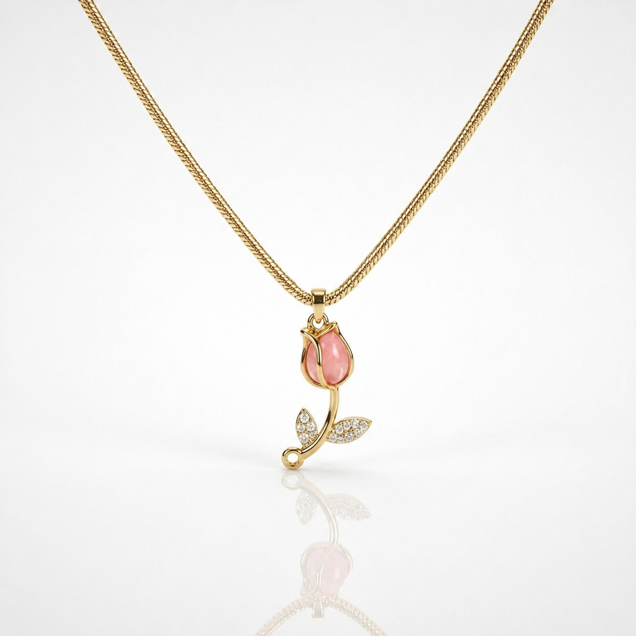Blush Tulip Pendant - minimal everyday necklace, anti tarnish gold necklace