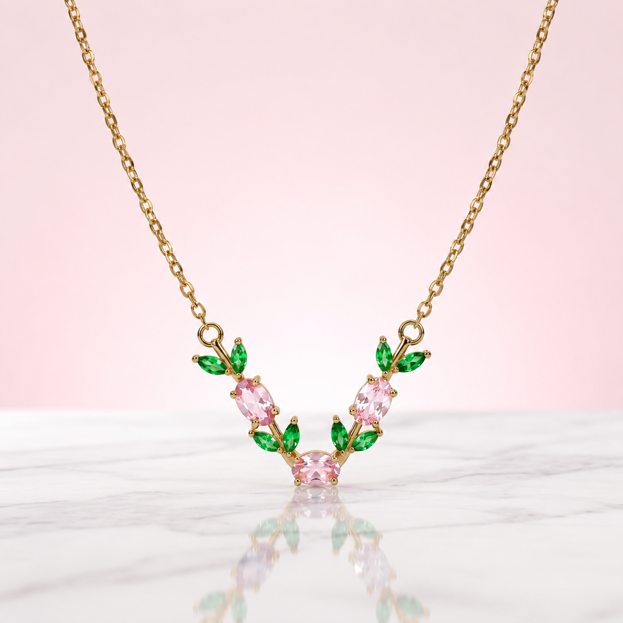 Tulip Bloom Necklace (Pink) - minimal everyday necklace, anti tarnish gold necklace