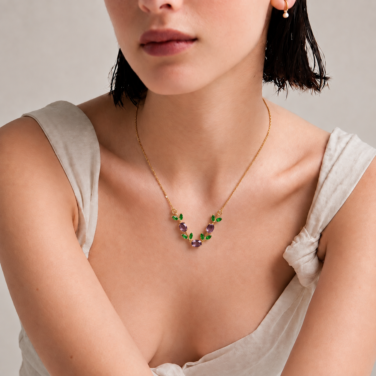 Tulip Bloom Necklace (Purple) - minimal everyday necklace, anti tarnish gold necklace