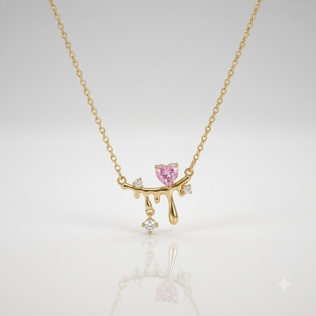 Golden Drip Heart Pendant - minimal everyday necklace, anti tarnish gold necklace