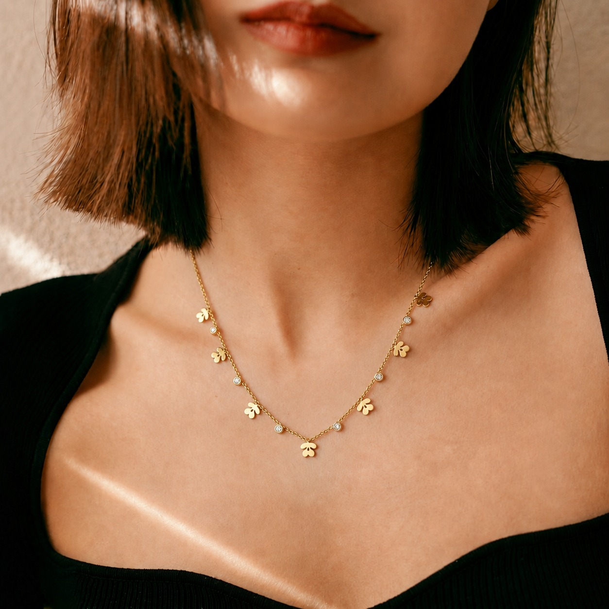 Petal Vine Necklace - minimal everyday necklace, anti tarnish gold necklace